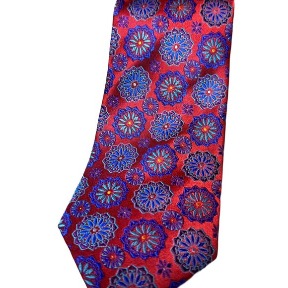 Zanetti Men's Silk Tie Striking Red an Blue Floral - Picture 2 of 3
